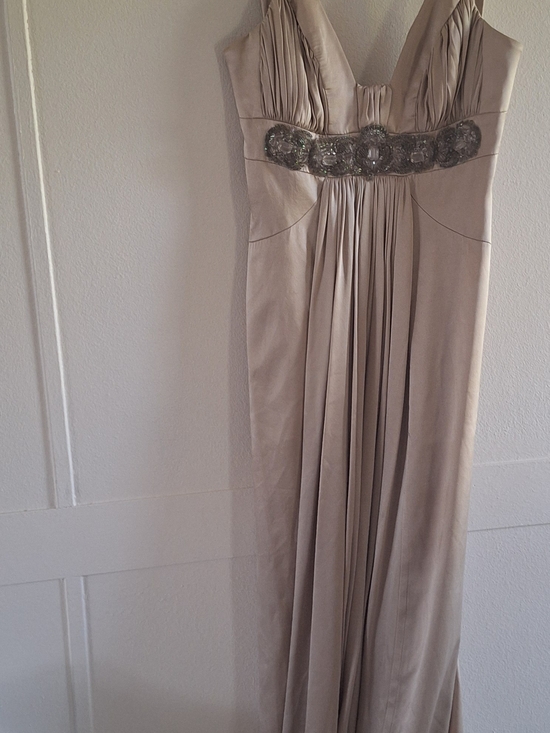 Dina Bar-El Dresses & Skirts - Elegant Taupe Beaded Empire Maxi Dress
